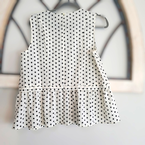 J. Crew Ivory & Black Polka Dot Peplum Chiffon Blouse Size 12 - Picture 3 of 3